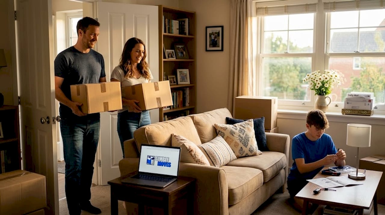 Family settling into a furnished apartment